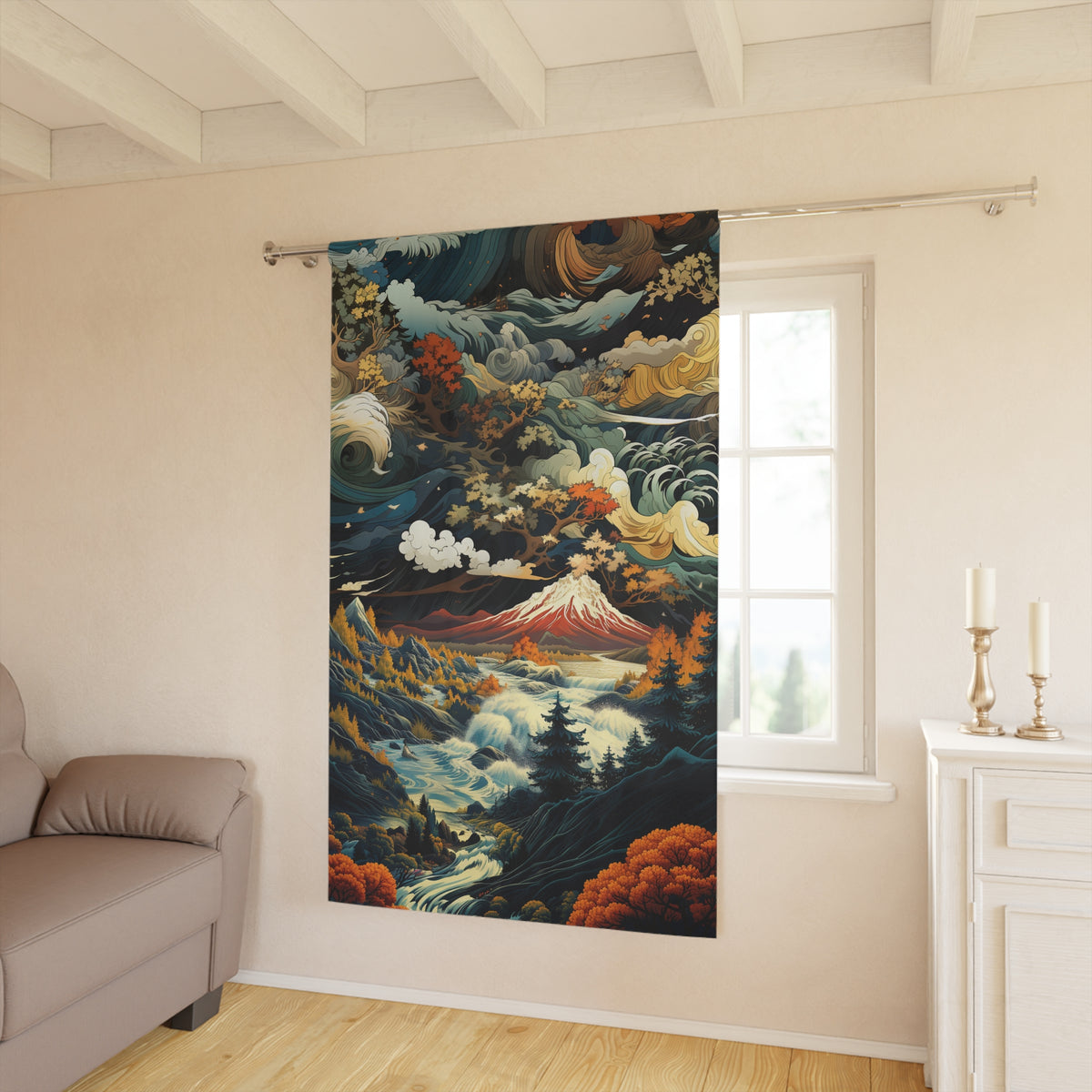 Majestic Mountain Design Collection - Window Curtain (1 Piece) - Earth Tones
